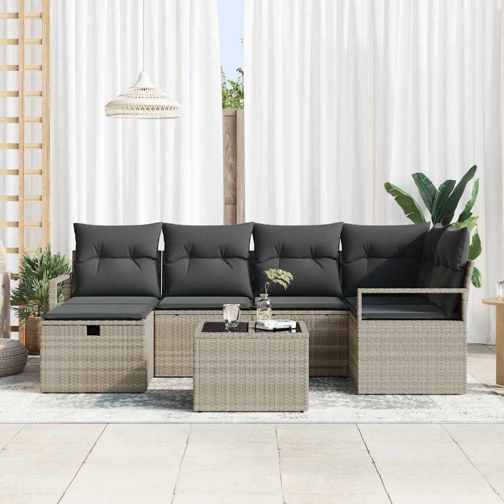 Havesofa Sæt 7 pcs Lysegrå 232 x 122 x 85 cm Poly rattan