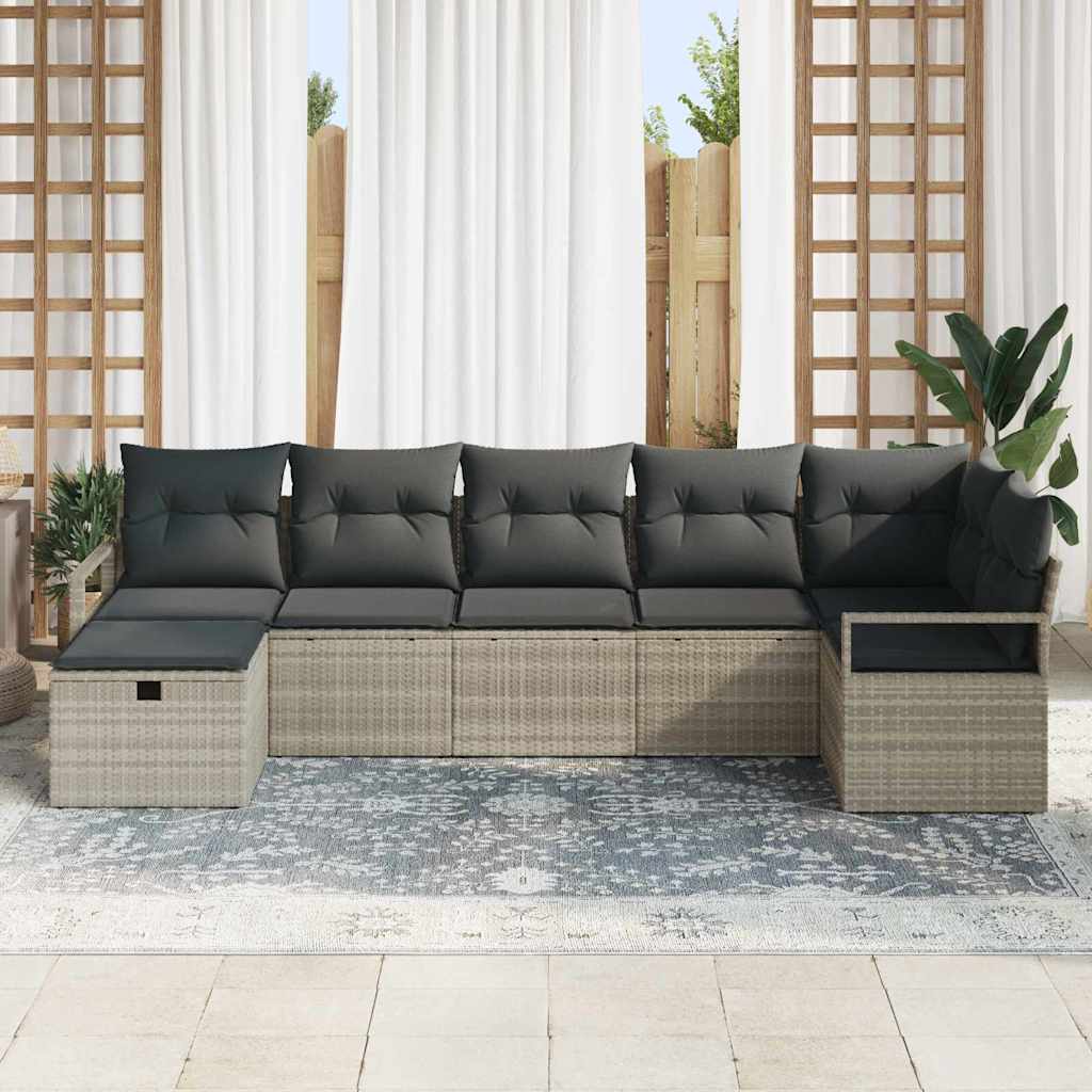 Havesofa Sæt 7 pcs Lysegrå 287 x 122 x 85 cm Poly rattan