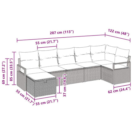 Sofa Sæt 7 stk. 7-Antal sæder Lysegrå polyrattan