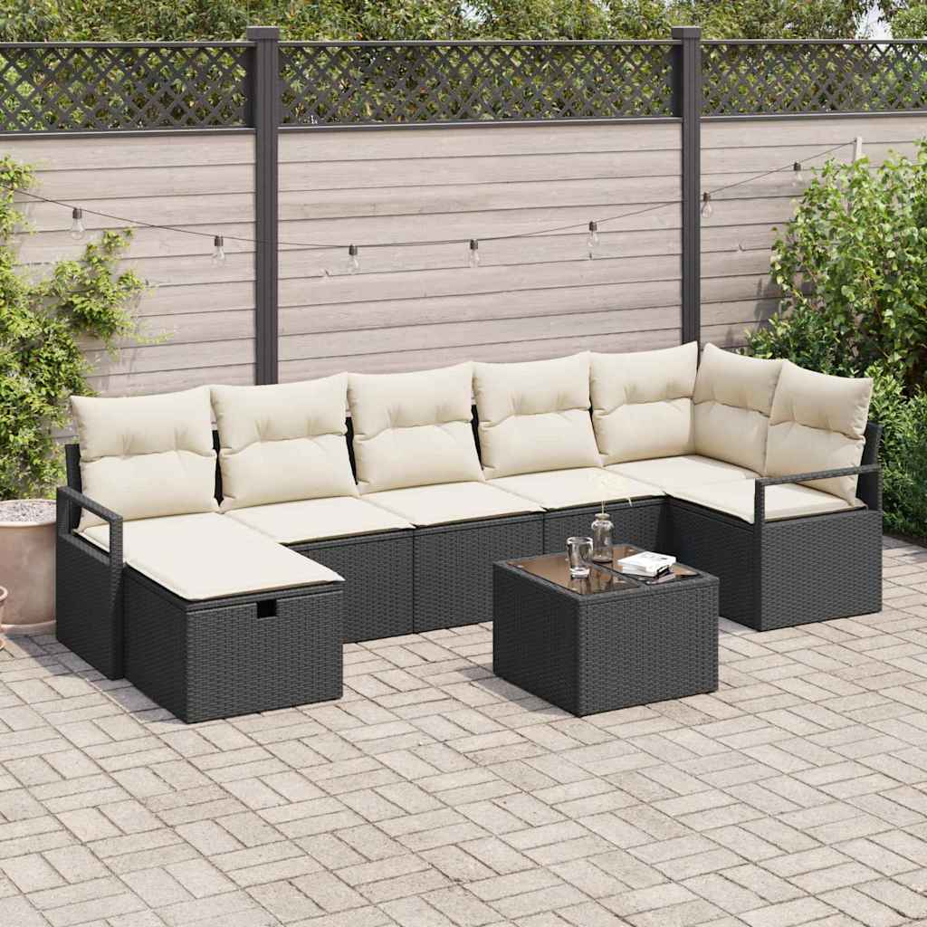 Havesofa Sæt 8 pcs Sort og cremefarvet 287 x 122 x 85 cm