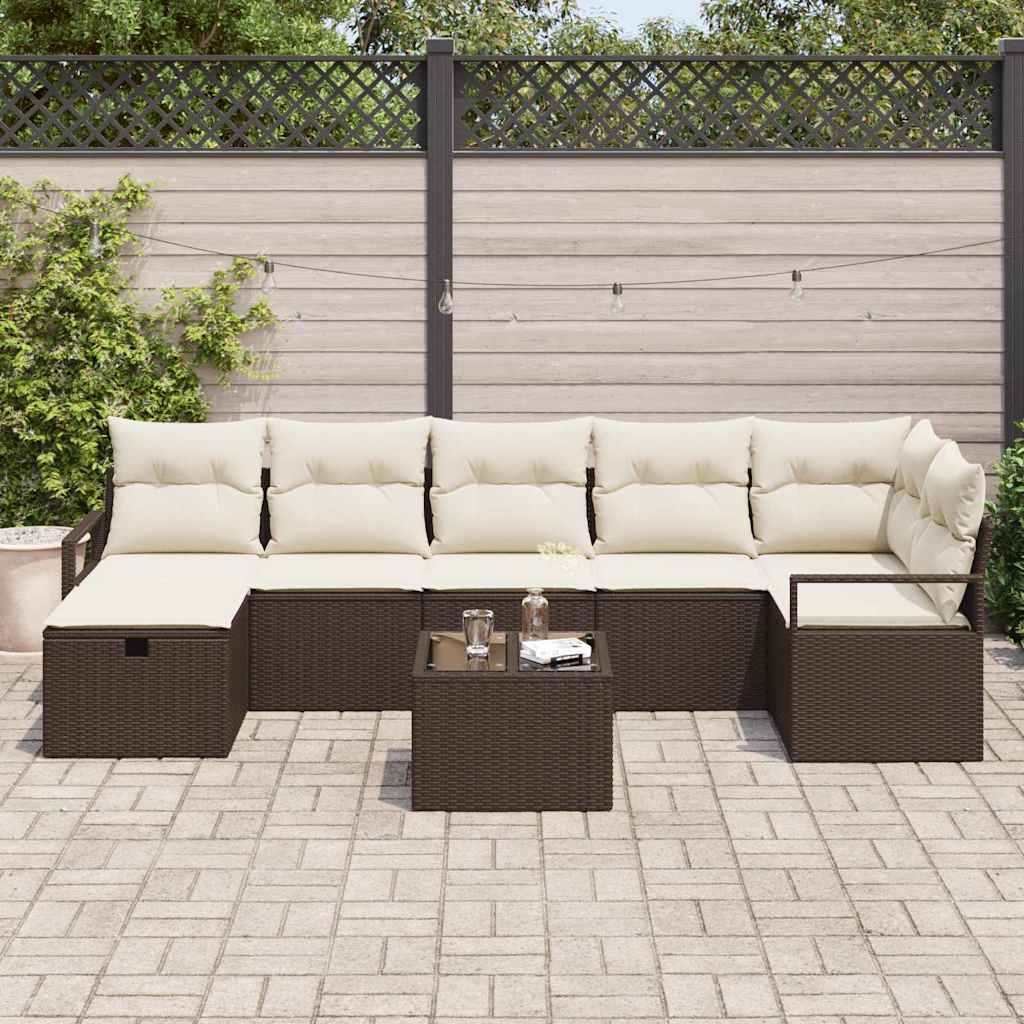 Havesofa Sæt 8 pcs Brun og cremefarvet 287 x 122 x 85 cm