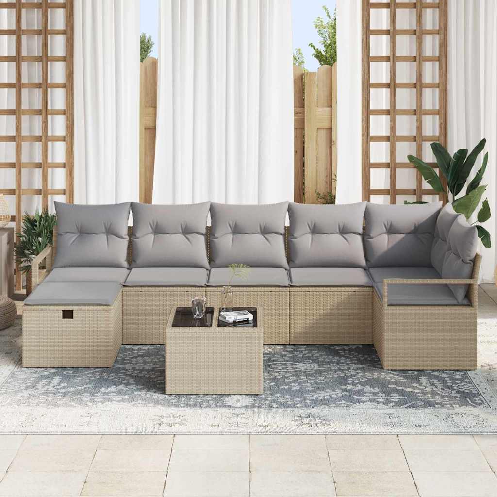Havesofa Sæt med pude 8 pcs beige og lysegrå 287 x 122 x 85 cm