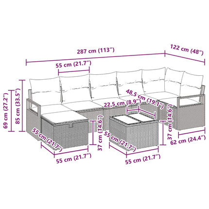 Sofa Sæt 8 stk. 7-Antal sæder Lysegrå polyrattan
