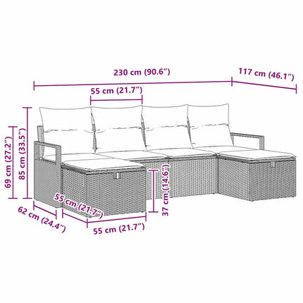 Sofa Sæt 6 stk. 6-Antal sæder Beige og lys grå polyrattan
