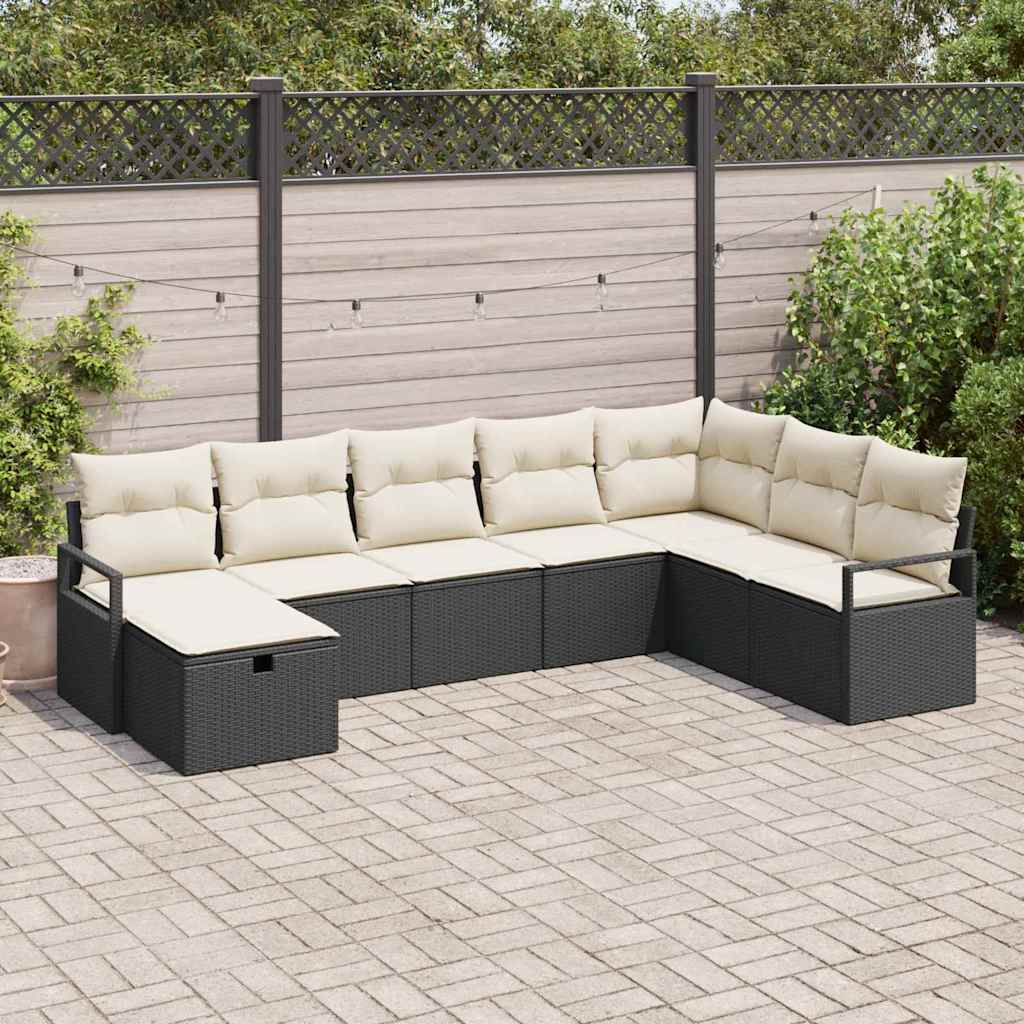 Havesofa Sæt 8 pcs Sort og cremefarvet 287 x 177 x 85 cm