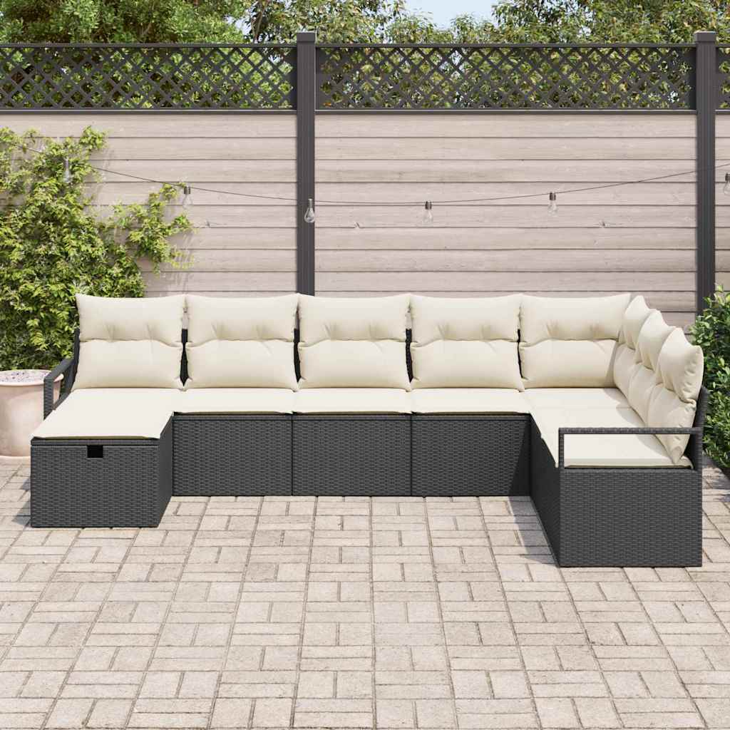 Havesofa Sæt 8 pcs Sort og cremefarvet 287 x 177 x 85 cm