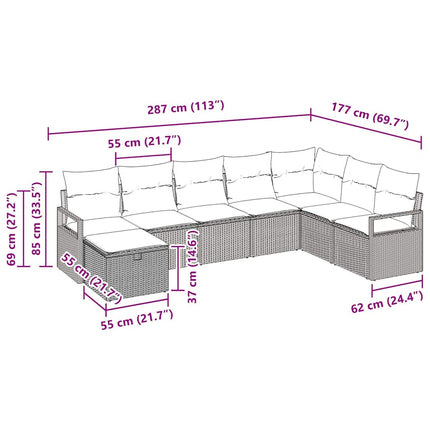 Sofa Sæt 8 stk. 8-Antal sæder Sort og Cream polyrattan