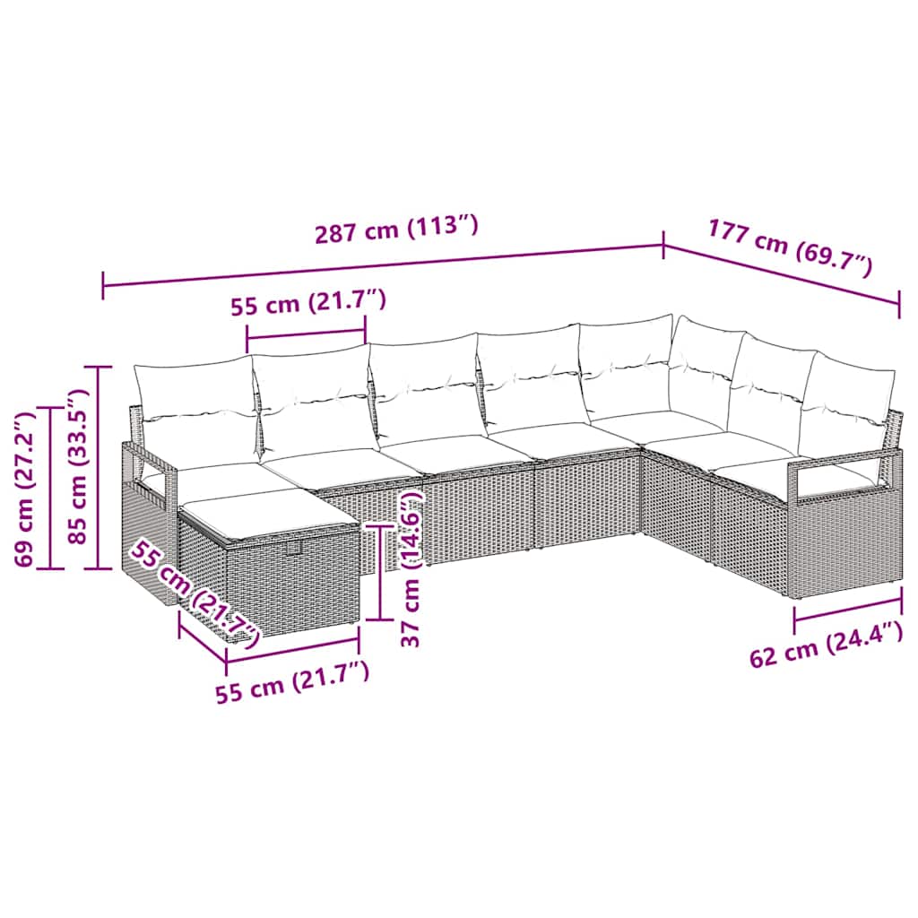 Havesofa Sæt 8 pcs Sort og cremefarvet 287 x 177 x 85 cm