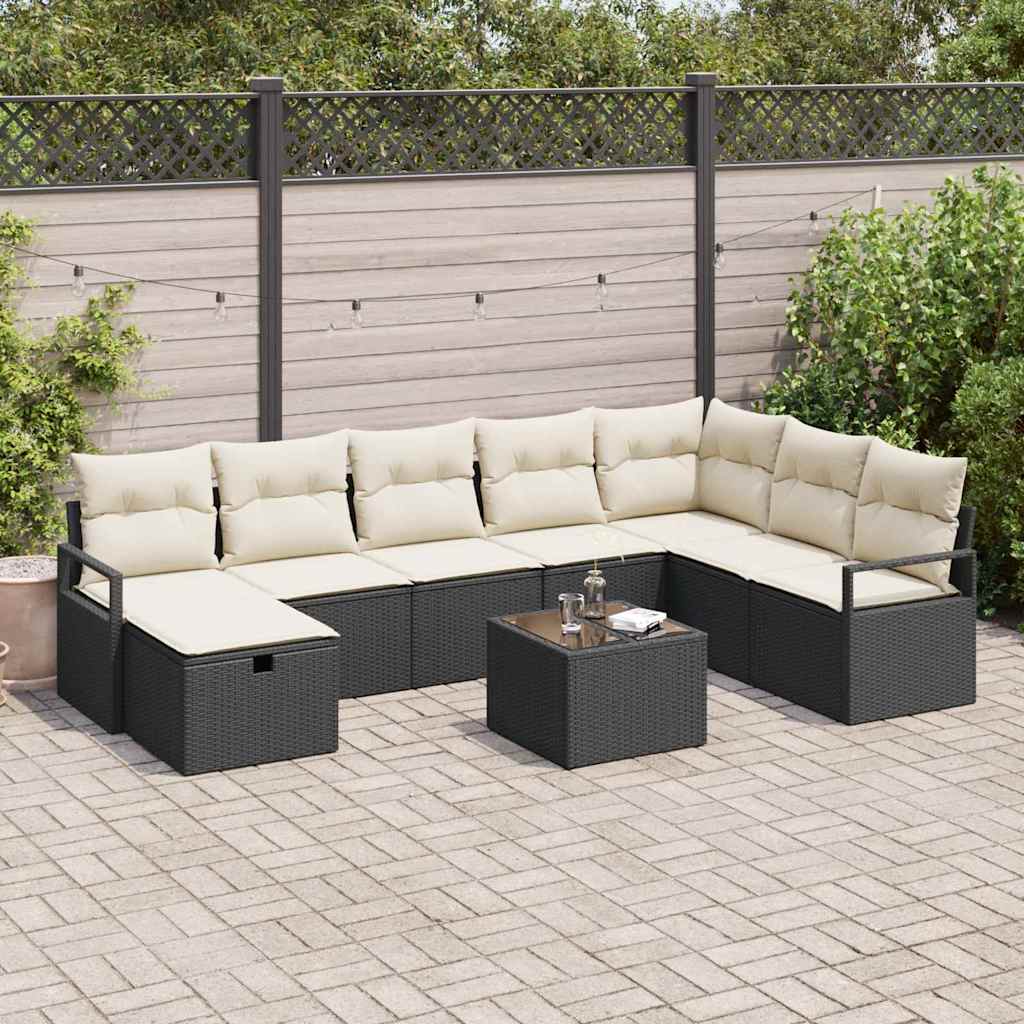 Havesofa Sæt 9 pcs Sort og cremefarvet 287 x 177 x 85 cm