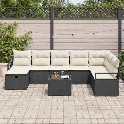 Sofa Sæt 9 stk. 8-Antal sæder Sort og Cream polyrattan
