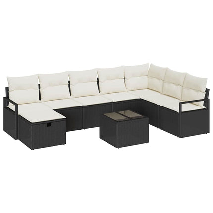 Sofa Sæt 9 stk. 8-Antal sæder Sort og Cream polyrattan