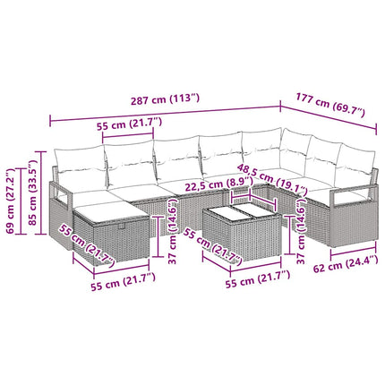 Sofa Sæt 9 stk. 8-Antal sæder Sort og Cream polyrattan