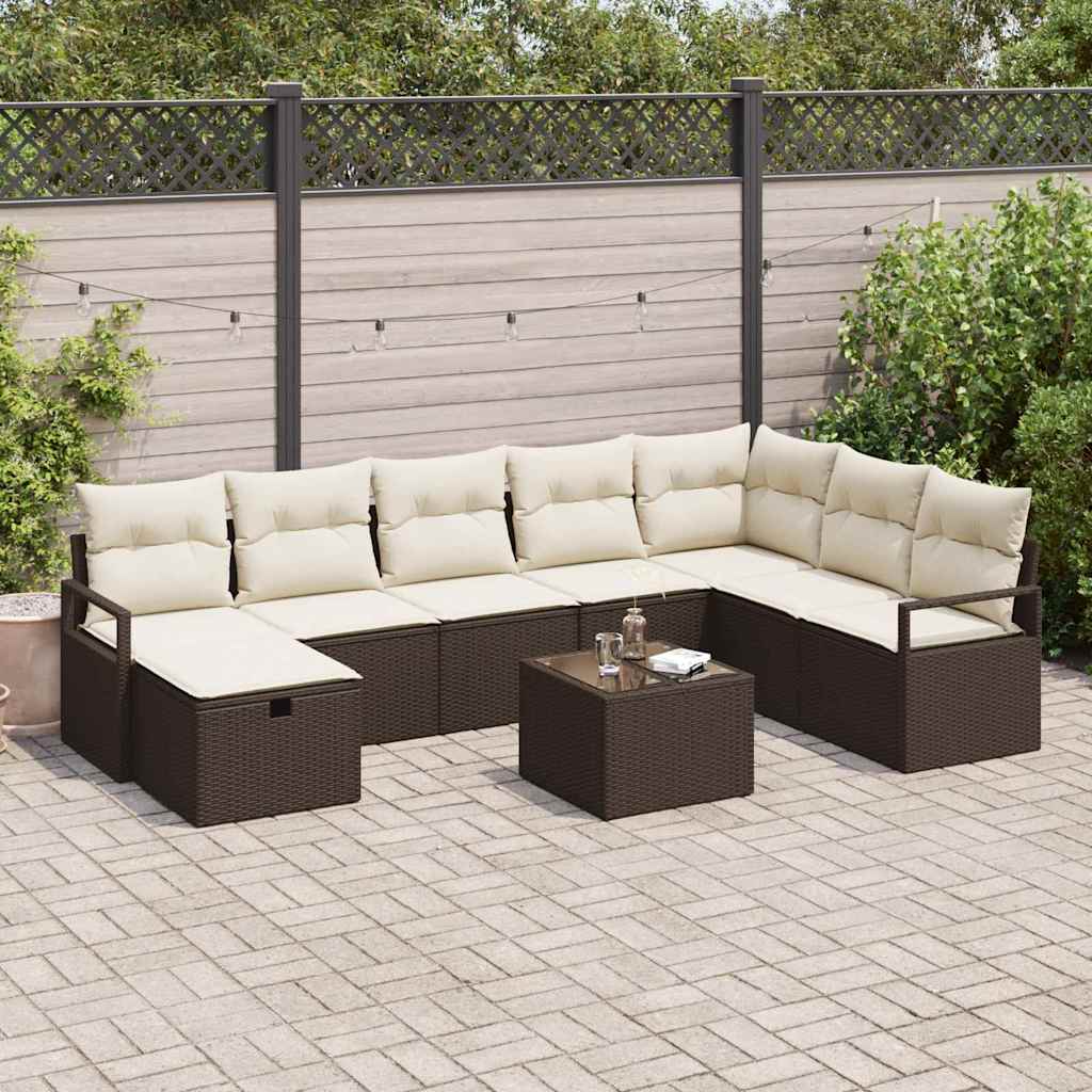 Havesofa Sæt 9 pcs Brun og cremefarvet 287 x 177 x 85 cm