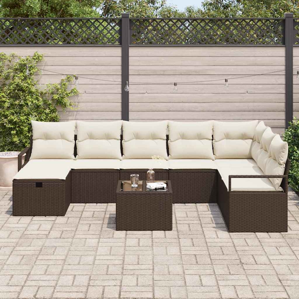 Havesofa Sæt 9 pcs Brun og cremefarvet 287 x 177 x 85 cm