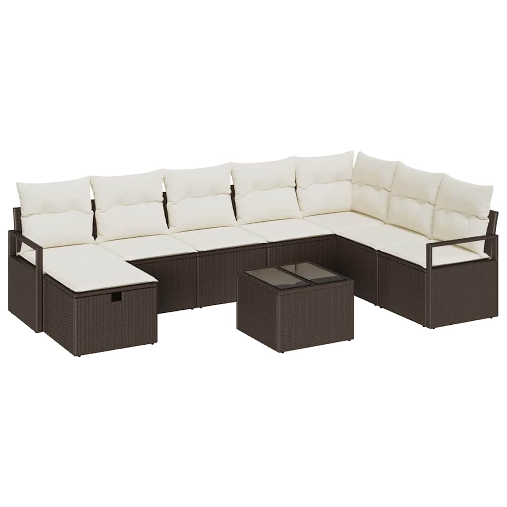 Havesofa Sæt 9 pcs Brun og cremefarvet 287 x 177 x 85 cm