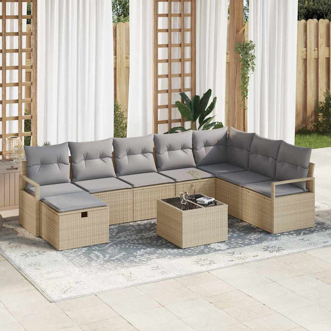 Sofa Sæt med pude med opbevaring Beige og lys grå polyrattan