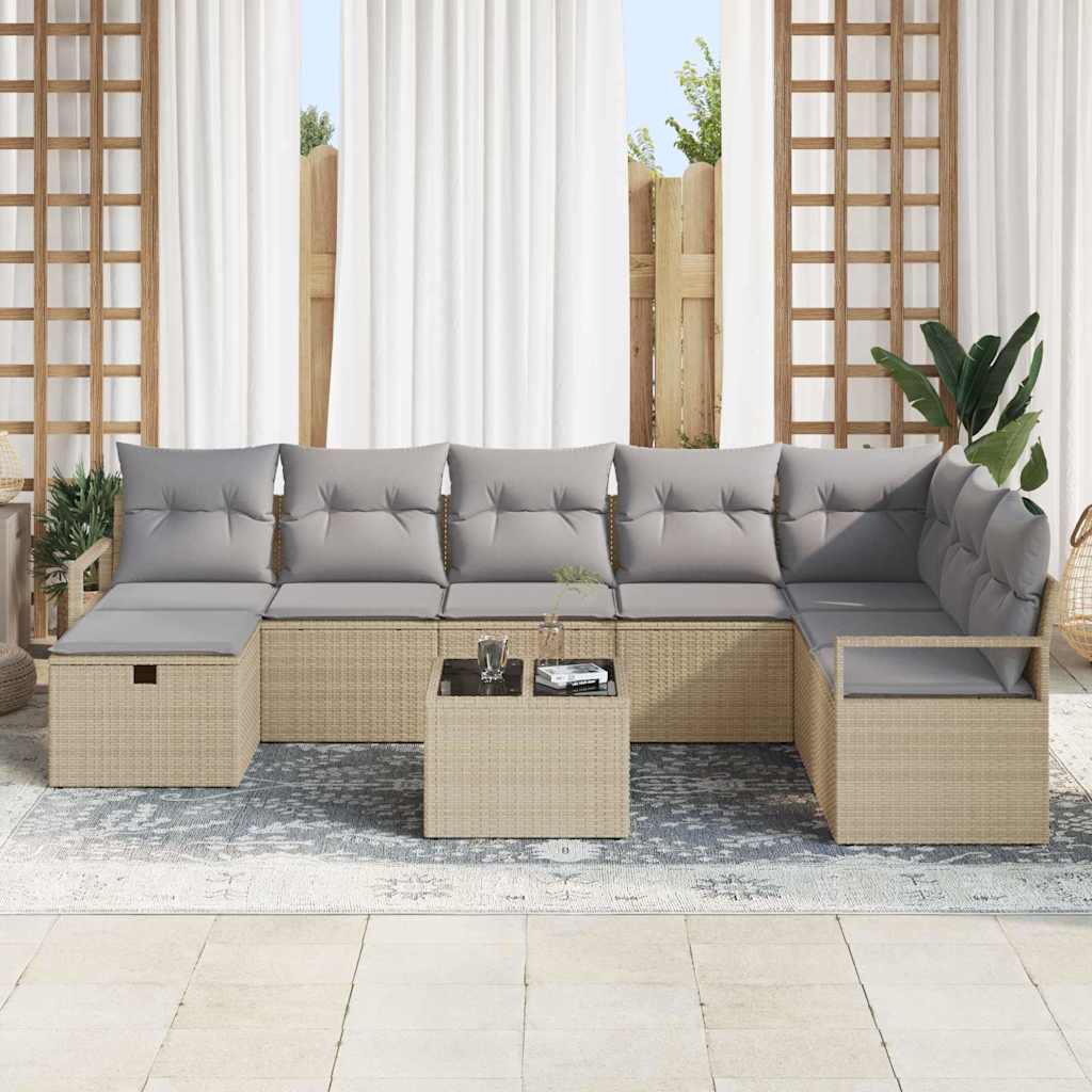 Havesofa Sæt med pude 9 pcs beige og lysegrå 287 x 177 x 85 cm