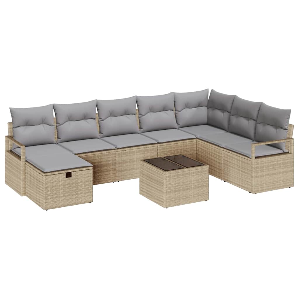 Havesofa Sæt med pude 9 pcs beige og lysegrå 287 x 177 x 85 cm