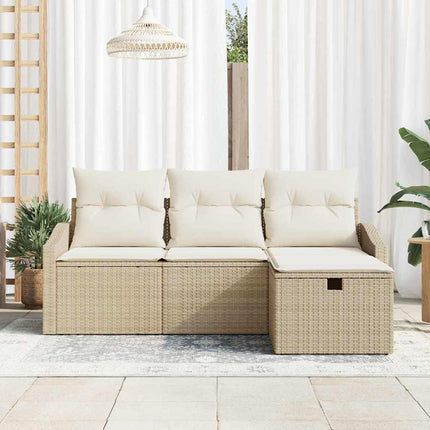 Sofa Sæt med pude med opbevaring 4 pcs Beige polyrattan