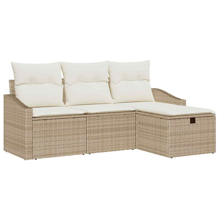 Sofa Sæt med pude med opbevaring 4 pcs Beige polyrattan