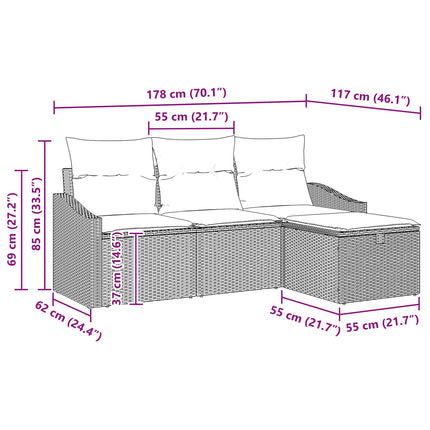 Sofa Sæt med pude med opbevaring 4 pcs Sort Poly rattan