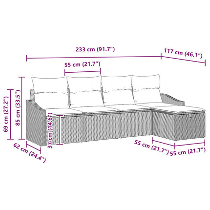 Sofa Sæt 5 stk. Beige polyrattan