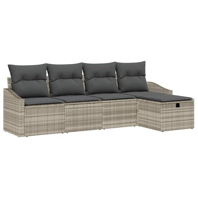 Sofa Sæt 5 stk. Lysegrå polyrattan