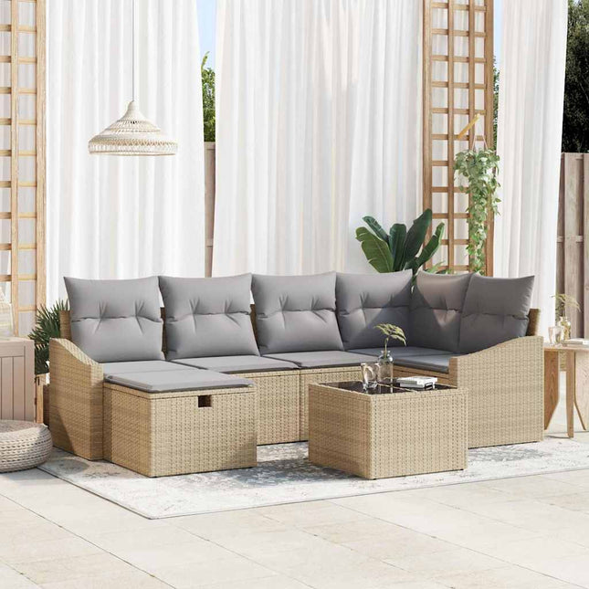 Sofa Sæt med pude med opbevaring Beige og lys grå polyrattan