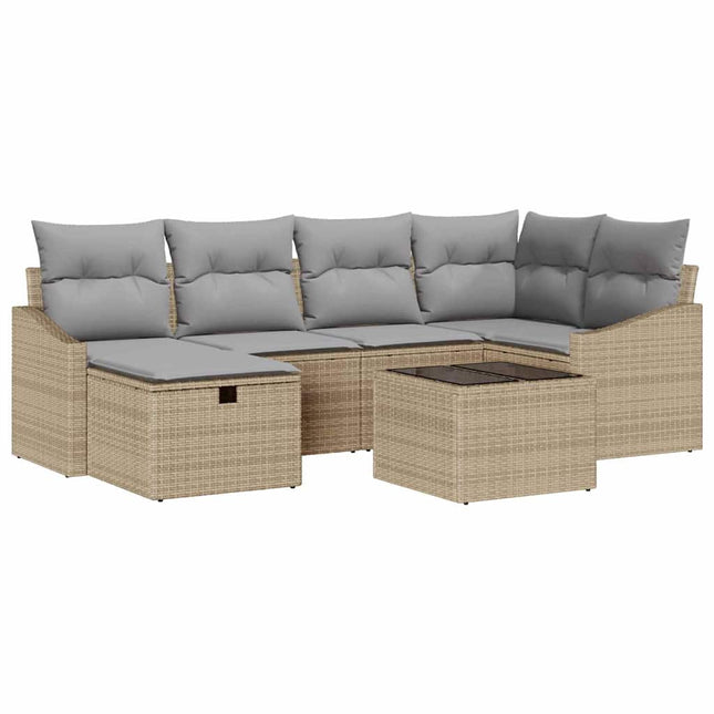 Sofa Sæt med pude med opbevaring Beige og lys grå polyrattan