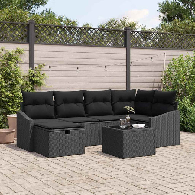 Sofa Sæt med pude med opbevaring Sort polyrattan