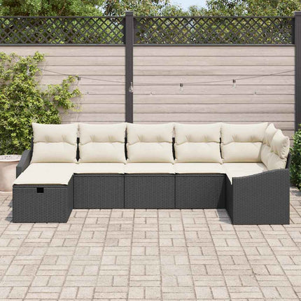 Sofa Sæt med pude med opbevaring 7 pcs Sort polyrattan