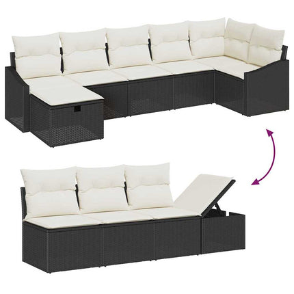 Sofa Sæt med pude med opbevaring 7 pcs Sort polyrattan