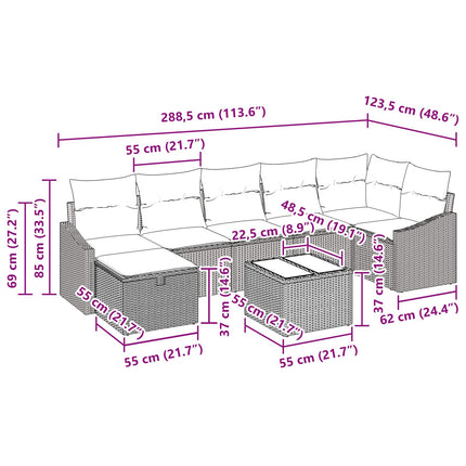 Sofa Sæt med pude med opbevaring 8 pcs polyrattan