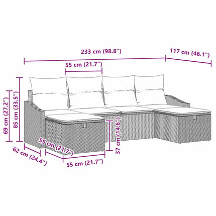 Havesofa Sæt 6 stk. polyrattan