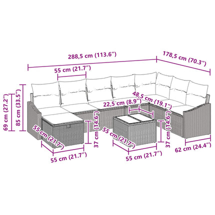 Havesofa Sæt 9 pcs polyrattan