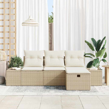 Havesofa Sæt med pude 4 pcs Beige Poly rattan