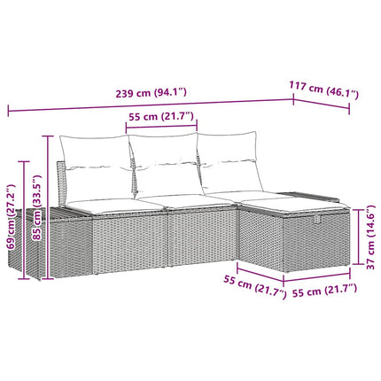 Havesofa Sæt med pude 4 pcs Beige Poly rattan