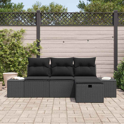 Havesofa Sæt med pude 4 pcs Sort Poly rattan
