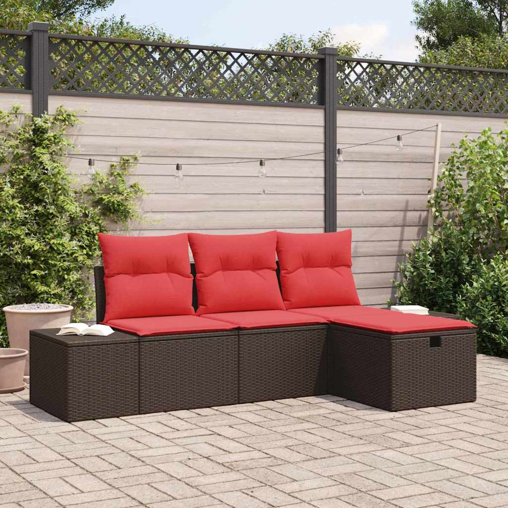 Havesofa Sæt med pude med opbevaring 4 pcs polyrattan