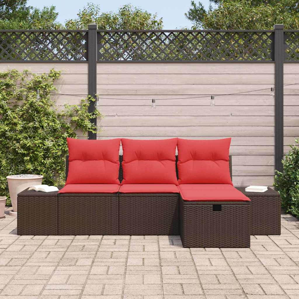 Havesofa Sæt med pude med opbevaring 4 pcs polyrattan