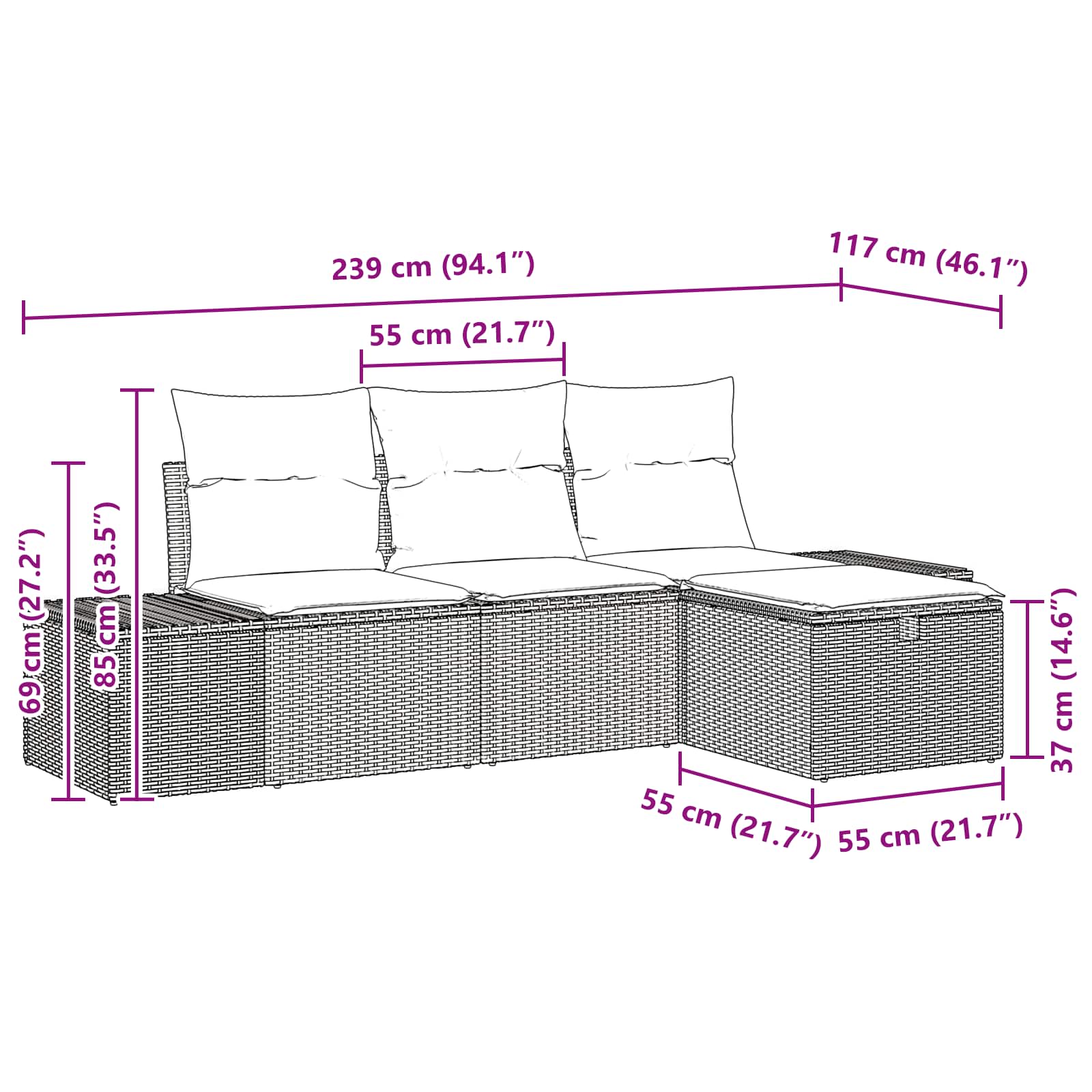 Havesofa Sæt med pude med opbevaring 4 pcs polyrattan