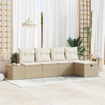 Havesofa Sæt med pude 5 pcs Beige polyrattan