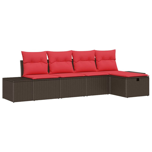 Havesofa Sæt med pude 5 pcs Brun polyrattan