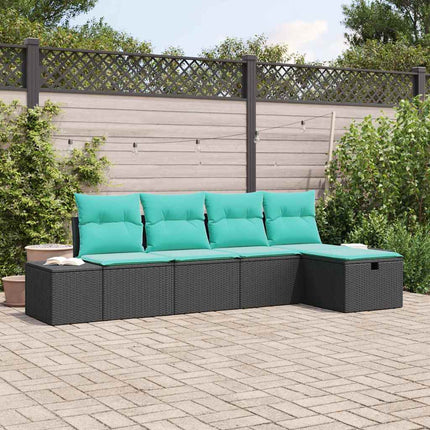 Havesofa Sæt 5 stk. Sort polyrattan