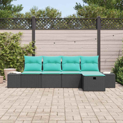 Havesofa Sæt 5 stk. Sort polyrattan