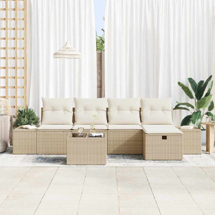 Havesofa Sæt med pude 6 pcs Beige polyrattan