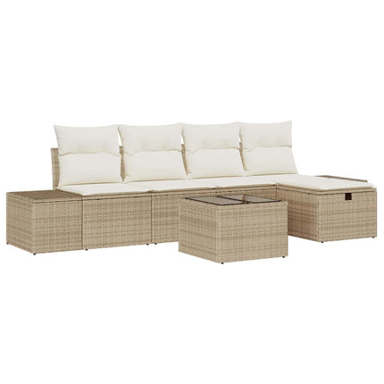 Havesofa Sæt med pude 6 pcs Beige polyrattan