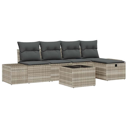 Havesofa Sæt 6 stk. Lysegrå polyrattan