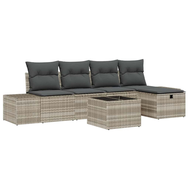 Havesofa Sæt 6 stk. Lysegrå polyrattan