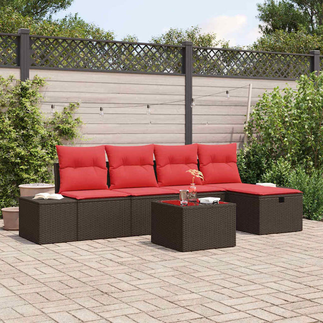 Havesofa Sæt med pude 6 pcs Brun polyrattan